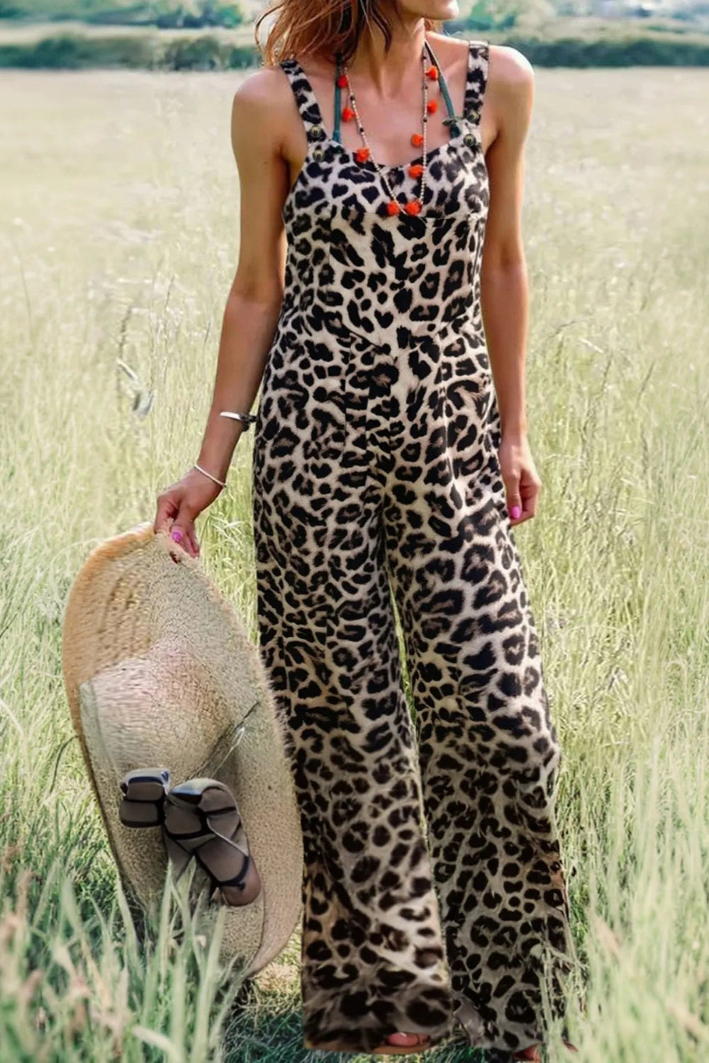 Plus Size Leopard Print Wide Leg Casual Overalls Jumpsuits & Rompers JT's Designer Fashion