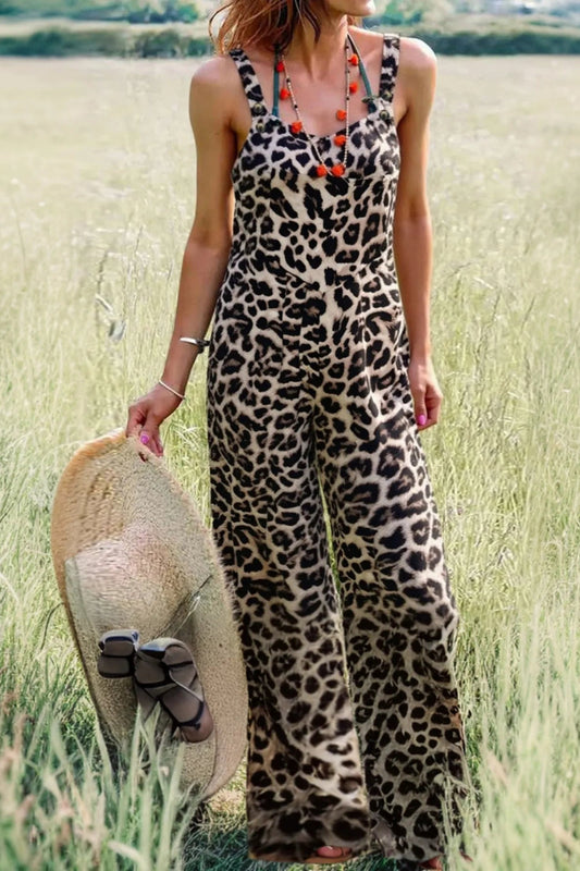 Plus Size Leopard Print Wide Leg Casual Overalls Jumpsuits & Rompers JT's Designer Fashion