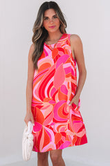 Rose Abstract Floral Print Sleeveless Shift Mini Dress Mini Dresses JT's Designer Fashion