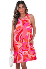 Rose Abstract Floral Print Sleeveless Shift Mini Dress Mini Dresses JT's Designer Fashion