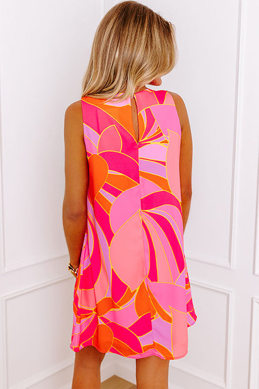 Rose Abstract Floral Print Sleeveless Shift Mini Dress Mini Dresses JT's Designer Fashion