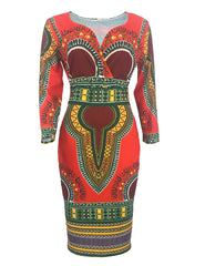 Ladies Striking Colorful Geometric Midi Dress Red Midi Dresses JT's Designer Fashion
