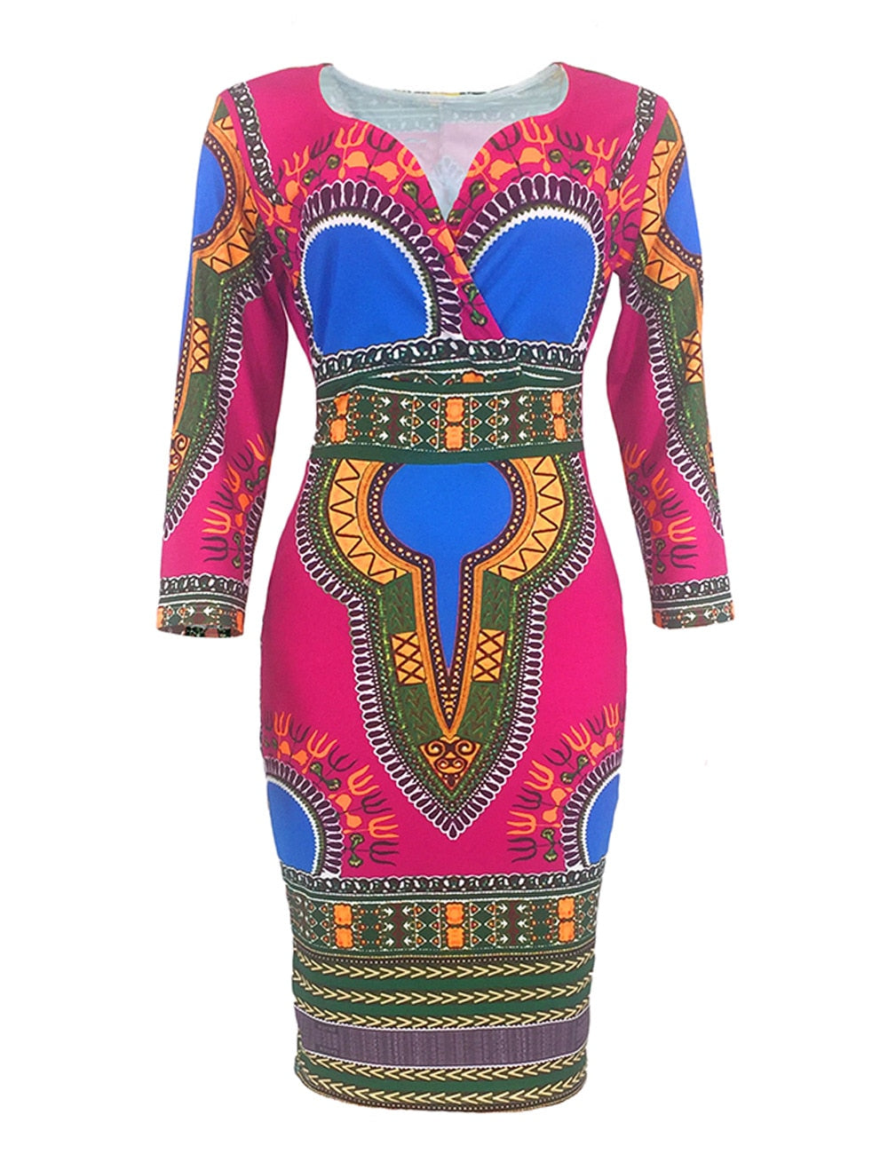 Ladies Striking Colorful Geometric Midi Dress Rose red Midi Dresses JT's Designer Fashion