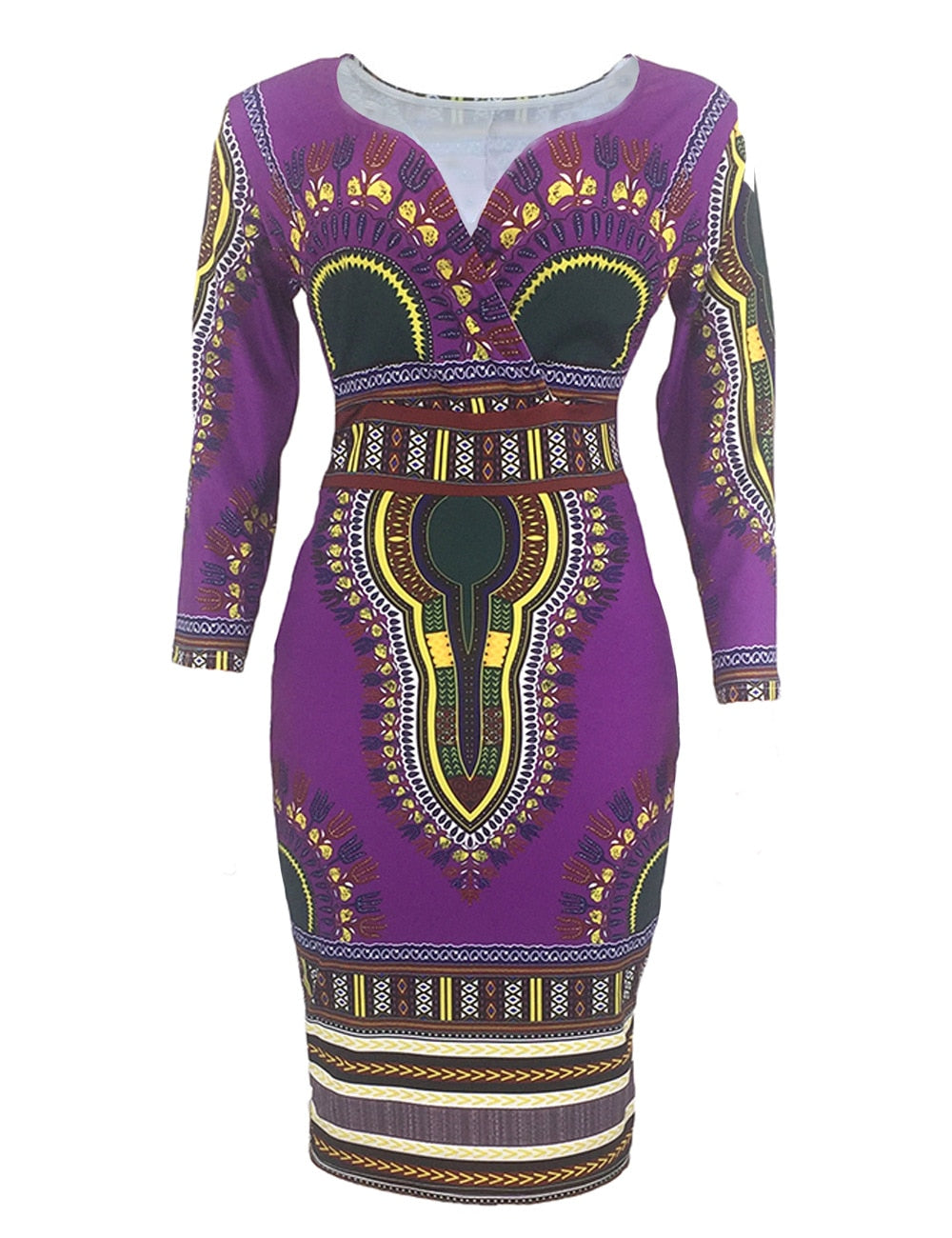 Ladies Striking Colorful Geometric Midi Dress Purple Midi Dresses JT's Designer Fashion