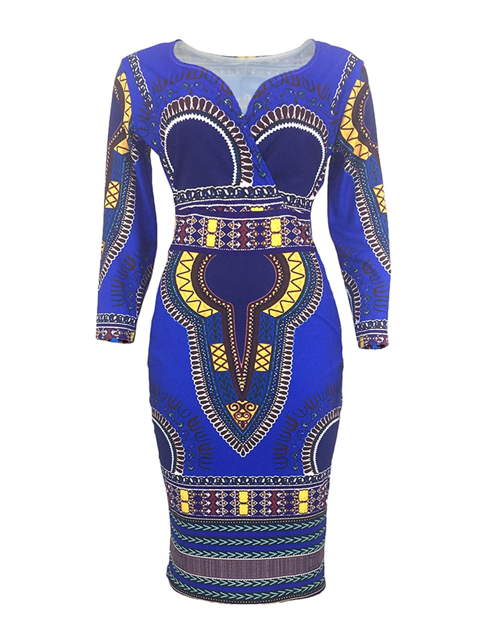 Ladies Striking Colorful Geometric Midi Dress Blue Midi Dresses JT's Designer Fashion