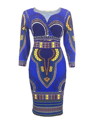 Ladies Striking Colorful Geometric Midi Dress Blue Midi Dresses JT's Designer Fashion