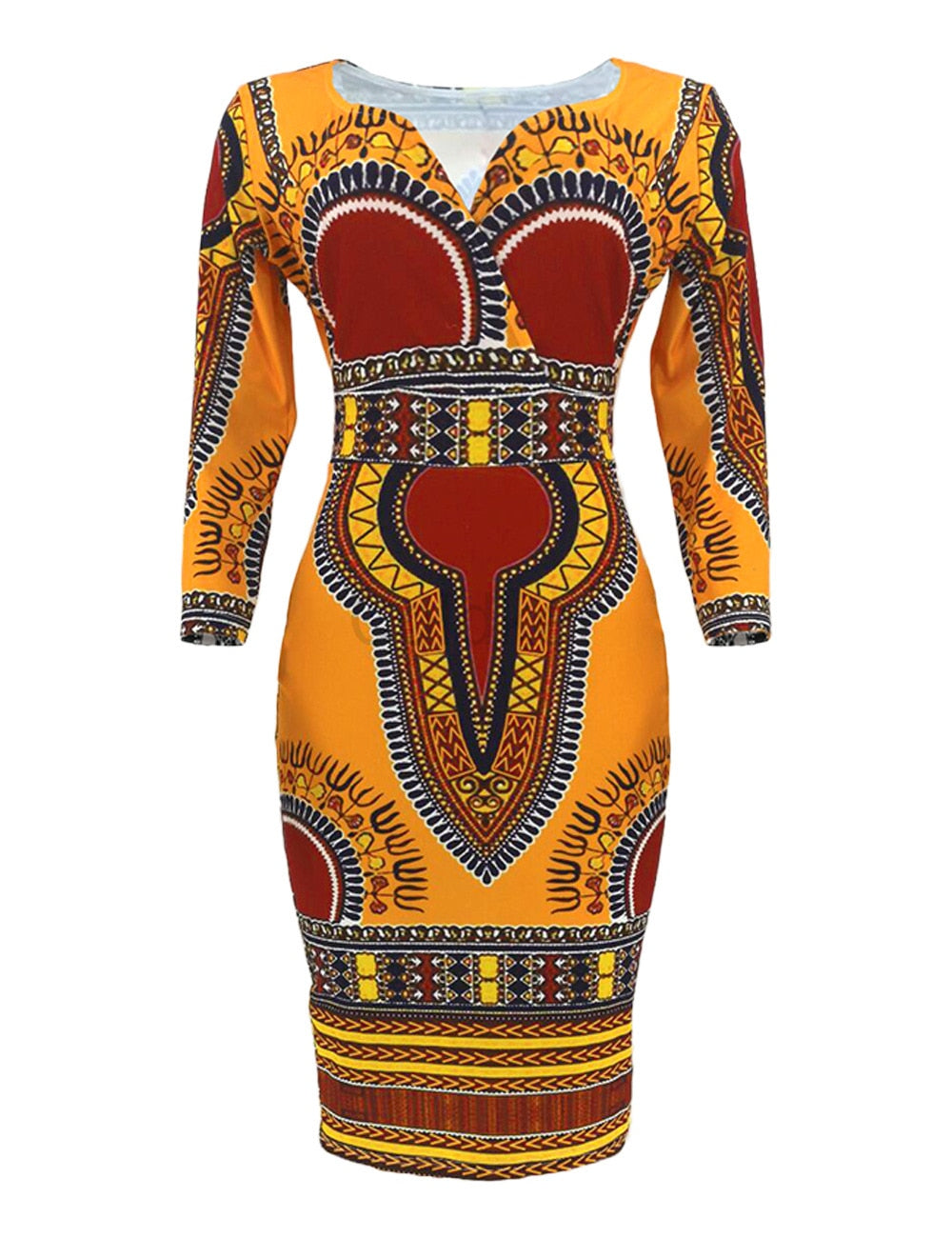 Ladies Striking Colorful Geometric Midi Dress Gold Midi Dresses JT's Designer Fashion