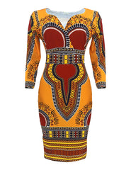 Ladies Striking Colorful Geometric Midi Dress Gold Midi Dresses JT's Designer Fashion