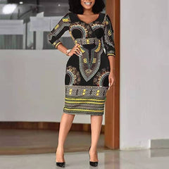 Ladies Striking Colorful Geometric Midi Dress Black Midi Dresses JT's Designer Fashion