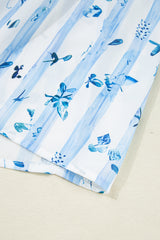Sky Blue Floral Smocked Tied Straps A-Lined Tiered Long Dress Maxi Dresses JT's Designer Fashion