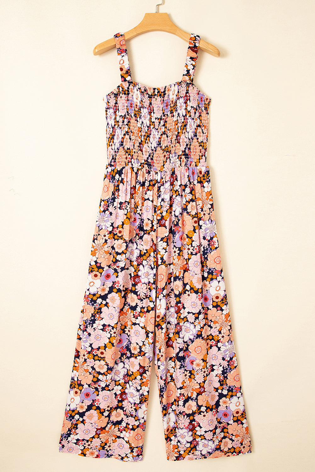 Black Floral Print Smocked High Waist Square Neck Jumpsuit Jumpsuits & Rompers JT's Designer Fashion