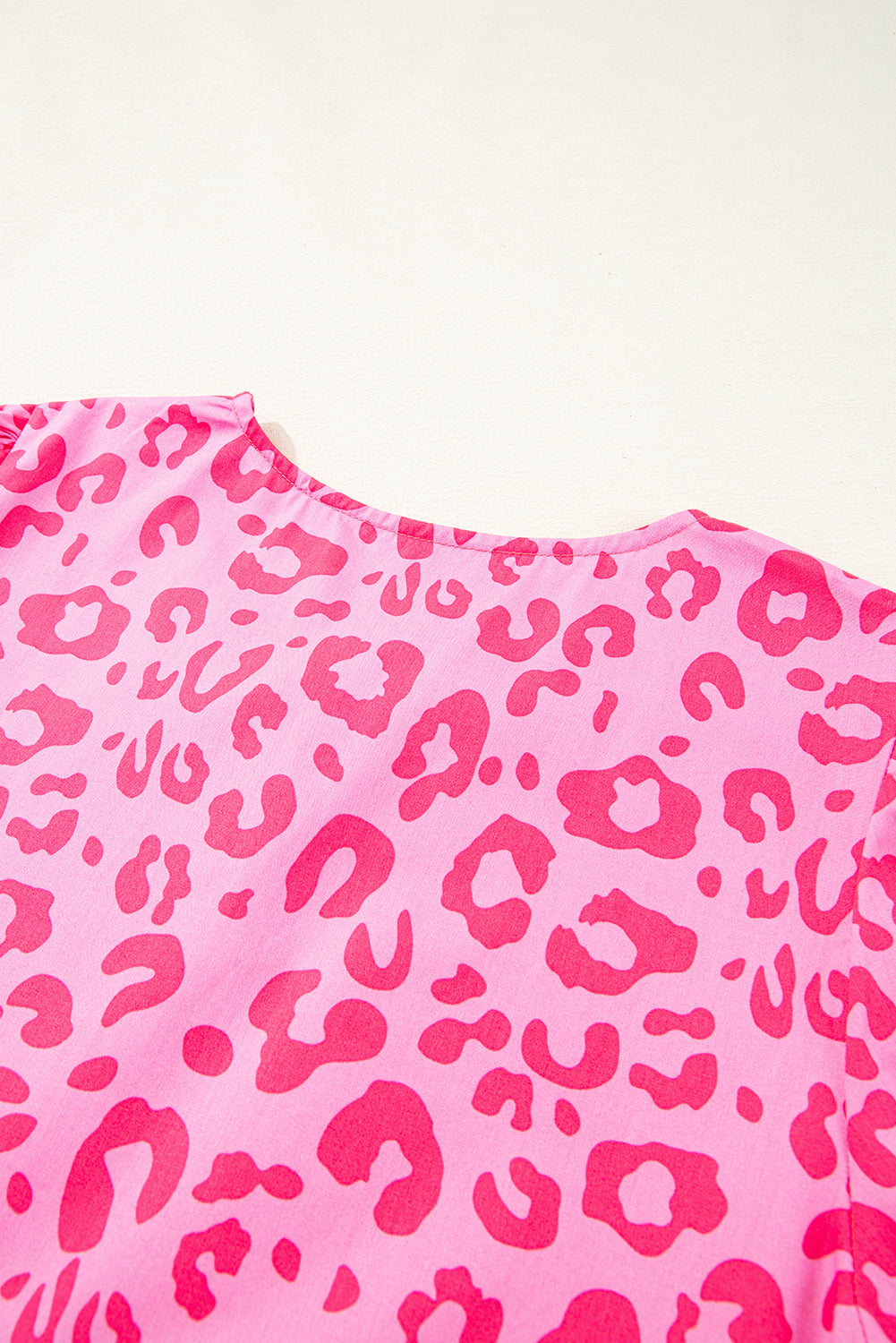 Rose Leopard Puff Sleeve Tie Front High Waist Mini Dress Mini Dresses JT's Designer Fashion