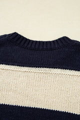 Blue Stripe Color Block PLus Size Drop Shoulder Sweater Plus Size Sweaters & Cardigans JT's Designer Fashion