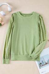 Mist Green Solid Patchwork Sleeve Round Neck Sweatshirt Sweatshirts & Hoodies JT's Designer Fashion
