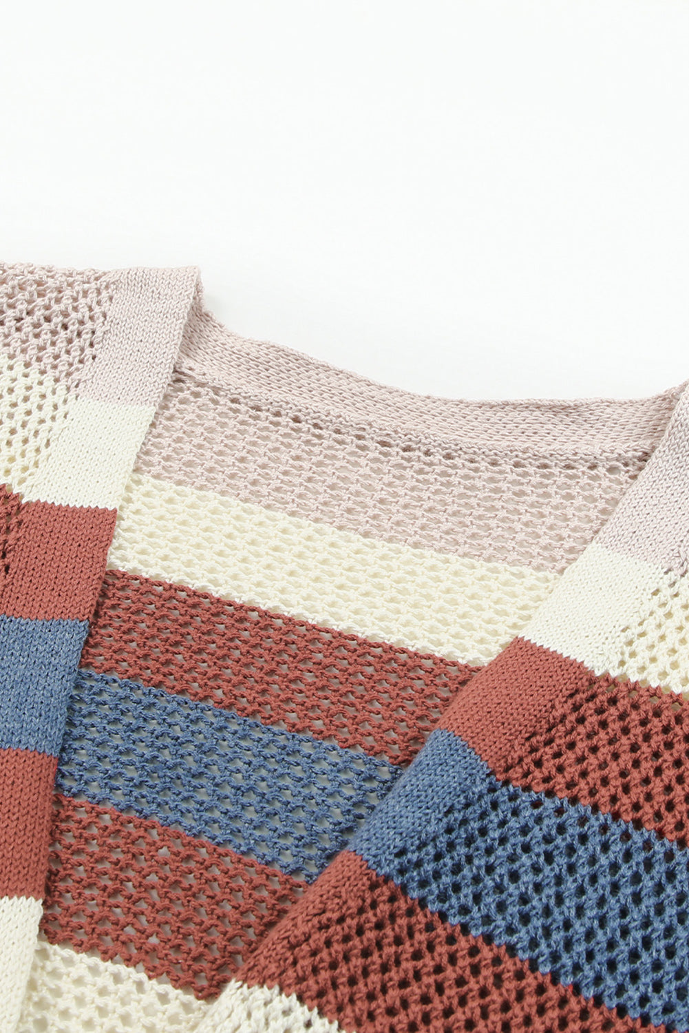 Blue Striped Color Block Hollowed Knit Cardigan Sweaters & Cardigans JT's Designer Fashion