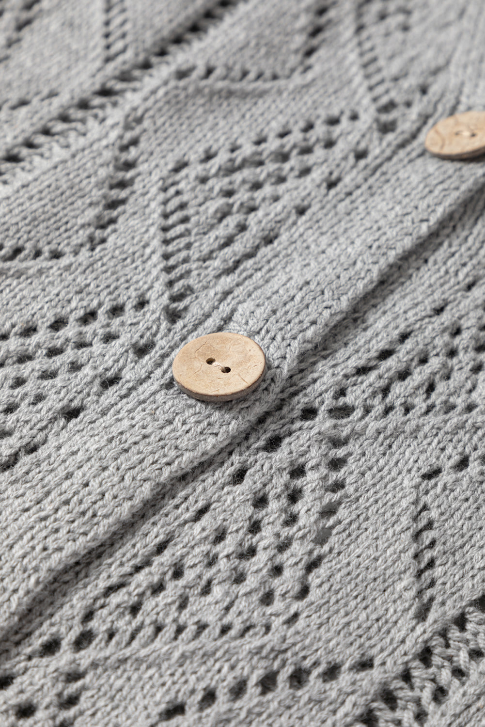 Gray Hollow-out Openwork Knit Cardigan Cardigans JT's Designer Fashion