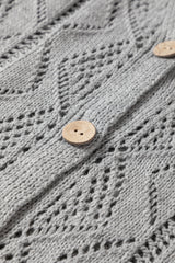 Gray Hollow-out Openwork Knit Cardigan Cardigans JT's Designer Fashion