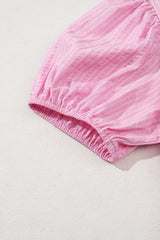 Pink Stripe V Neck Puff Short Sleeve Long Dress Maxi Dresses JT's Designer Fashion