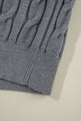 Medium Grey Color Contrast Ribbed Edge Cable Knit V Neck Sweater Sweaters JT's Designer Fashion