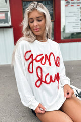 White Tinsel Game Day Drop Shoulder Graphic Sweatshirt Sweatshirts & Hoodies JT's Designer Fashion