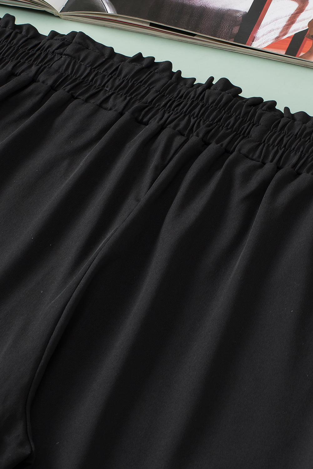 Black Plus Size Frill High Waist Pocketed Soft Pants Plus Size Bottoms JT's Designer Fashion