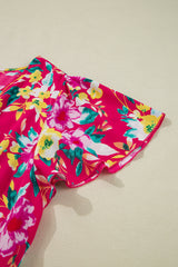 Pink Floral Print V Neck Pocketed High Waist Plus Size Midi Dress Plus Size Midi Dresses JT's Designer Fashion