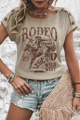 Smoke Gray RODEO Cowboy Graphic Buttoned Batwing Sleeve T Shirt Graphic Tees JT's Designer Fashion