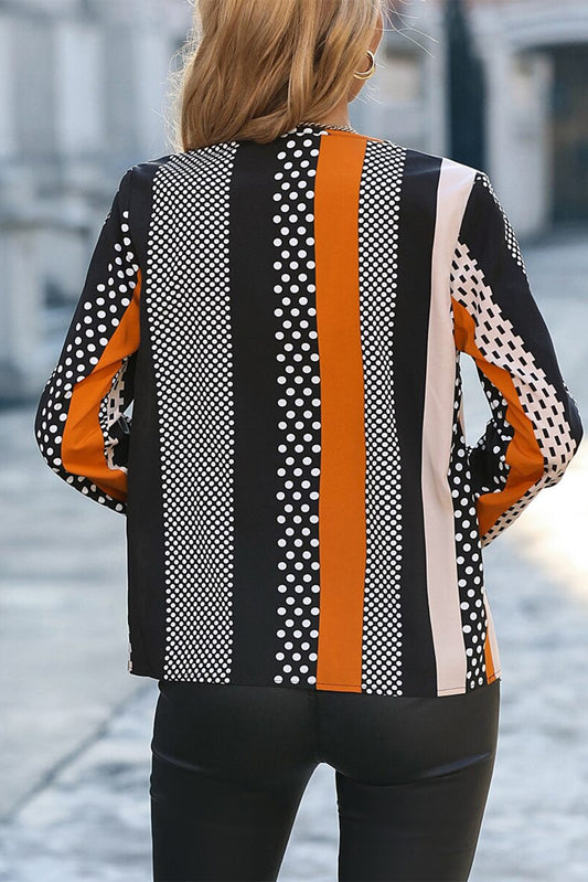 Orange Geo Print Colorblock Notched V Neck Blouse Blouses & Shirts JT's Designer Fashion