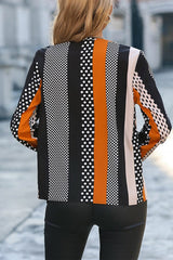 Orange Geo Print Colorblock Notched V Neck Blouse Blouses & Shirts JT's Designer Fashion