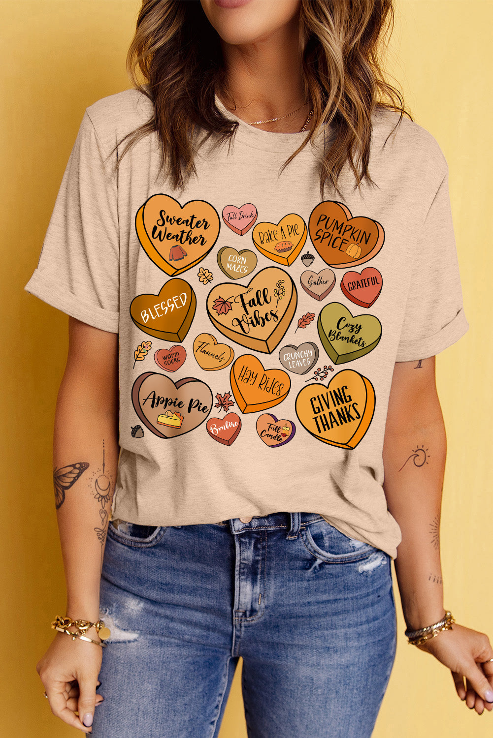Khaki Candy Heart Thanksgiving Graphic Tee Graphic Tees JT's Designer Fashion