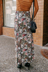 Brown Floral Print High Waist Maxi Skirt Skirts & Petticoat JT's Designer Fashion
