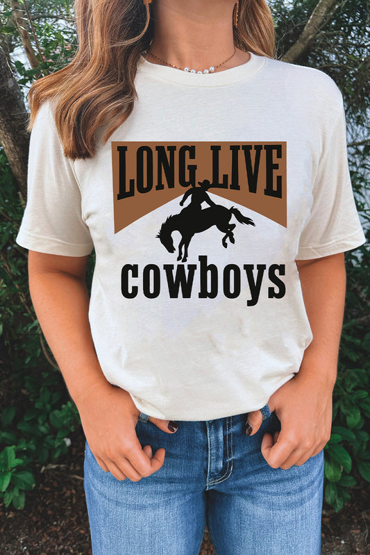 White LONG LIVE Cowboys Western Graphic Loose Tee Graphic Tees JT's Designer Fashion