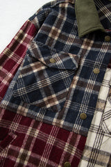 Red Mixed Plaid Patchwork Retro Shacket Plaid Shackets JT's Designer Fashion