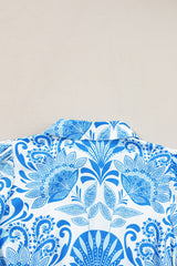 Sky Blue Retro Floral Print Drawstring Waist Ruffled Mini Dress Floral Dresses JT's Designer Fashion
