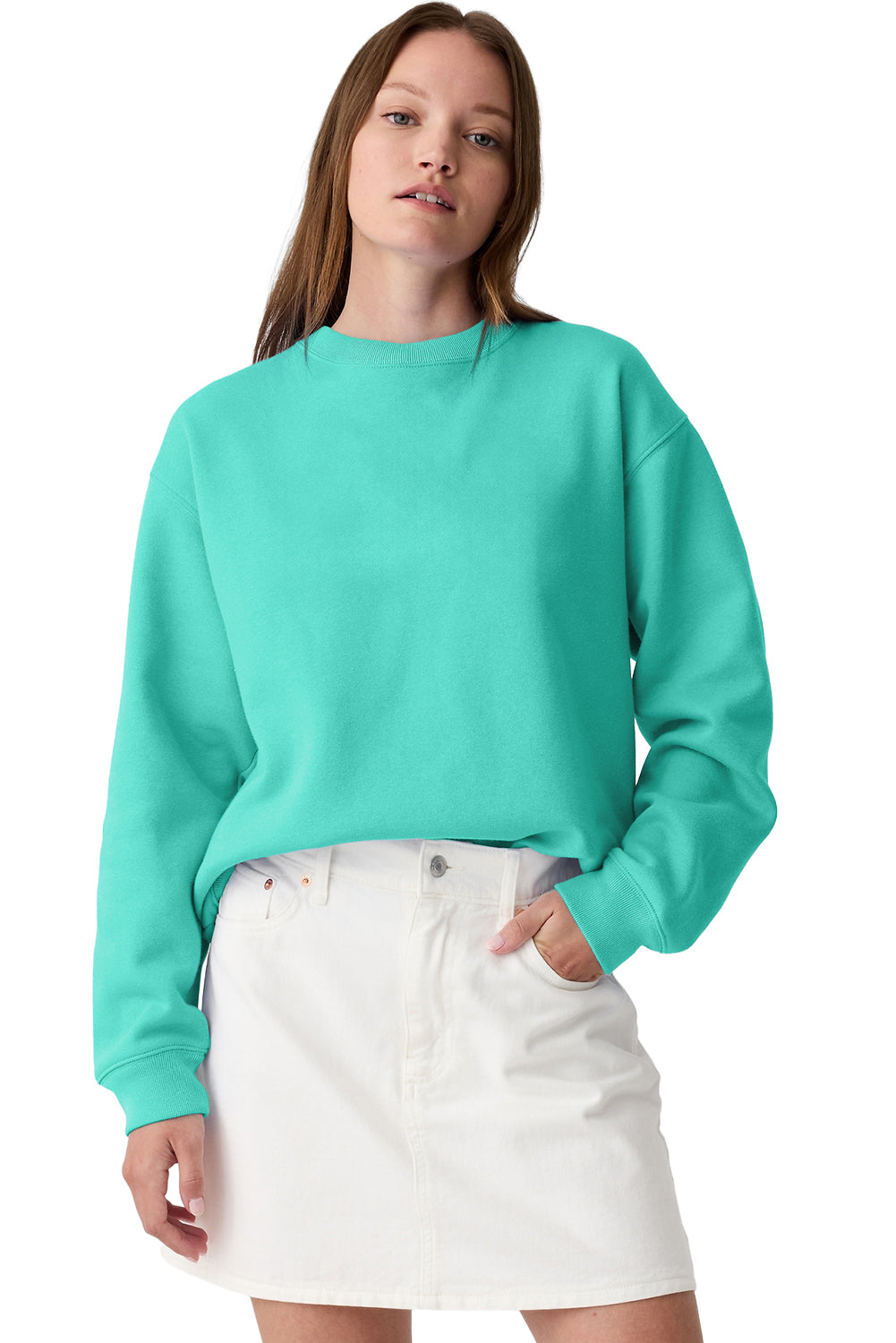 Aruba Blue Solid Fleece Lined Drop Shoulder Terry Sweatshirt Sweatshirts & Hoodies JT's Designer Fashion