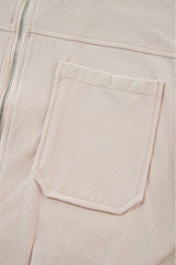White Corduroy Drawstring Hooded Pocket Zip Up Jacket Jackets JT's Designer Fashion