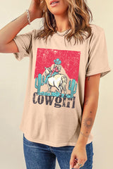 Khaki Cowgirl Rodeo Graphic Western Fashion Tee Graphic Tees JT's Designer Fashion