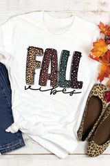 White FALL Vibe Leopard Print Crew Neck T Shirt Graphic Tees JT's Designer Fashion