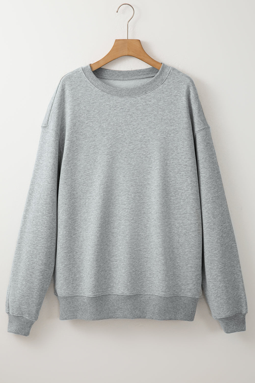 Light Grey Solid Loose Crew Neck Fleece Sweatshirt Sweatshirts & Hoodies JT's Designer Fashion