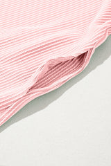 Blossom Corded Knit Crew Neck Puff Sleeve Shift Mini Dress T Shirt Dresses JT's Designer Fashion