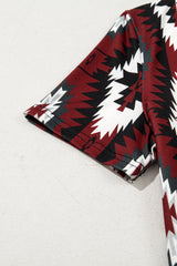 Red Western Aztec Printed Long T-shirt Dress T Shirt Dresses JT's Designer Fashion
