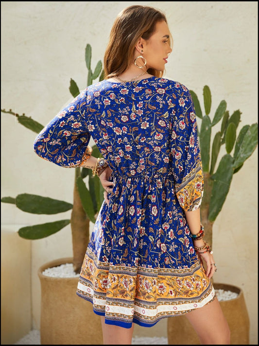 Printed V-Neck Mini Dress Mini Dresses JT's Designer Fashion
