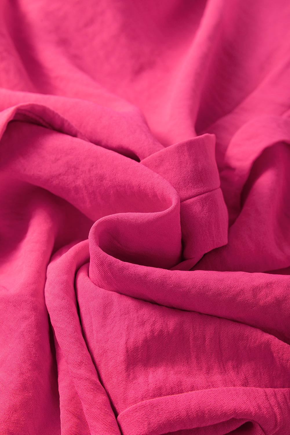 Rose Red Solid Color Shirred Cuff Notch V Neck Blouse Blouses & Shirts JT's Designer Fashion