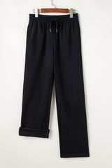 Black Solid Color Fleece Lined Drawstring Waist Casual Pants Pants & Culotte JT's Designer Fashion