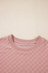 Blossom Checkered Textured Long Sleeve Top and Shorts Set Short Sets JT's Designer Fashion