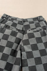 Dark Grey Checkered Denim Wide Leg Jeans Jeans JT's Designer Fashion
