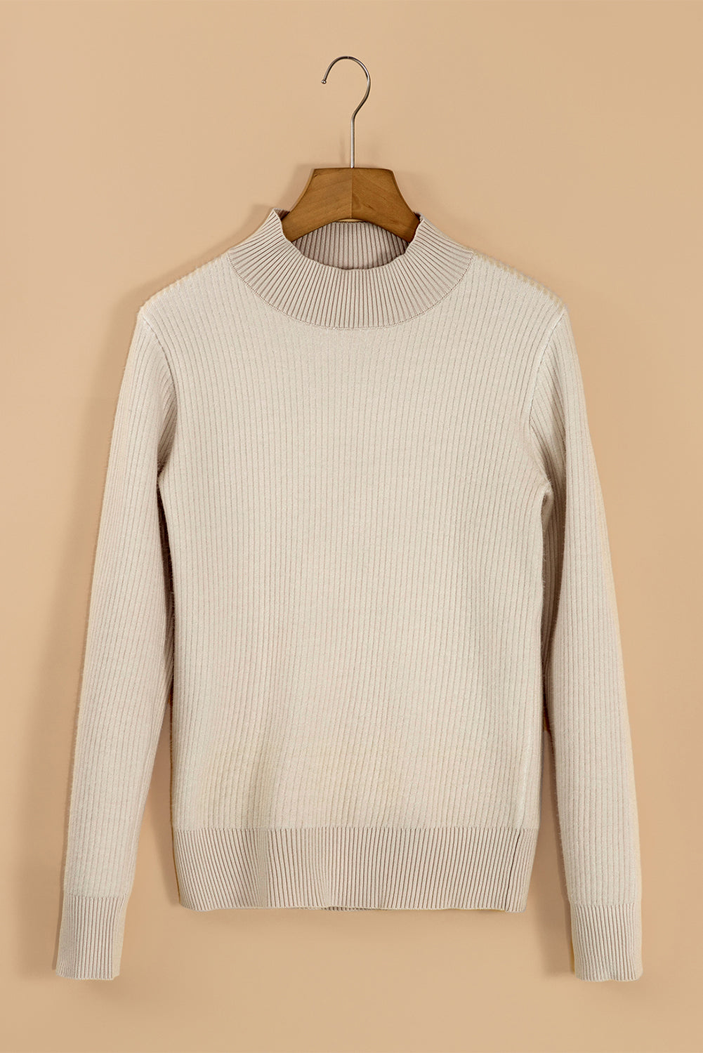 Apricot Thermal Lined Ribbed Knit Mock Neck Sweater Sweaters JT's Designer Fashion