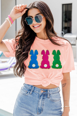 Pink Easter Bunny Chenille Patched Graphic Tee Graphic Tees JT's Designer Fashion