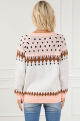 Multicolor Mixed Geometric Detail Raglan Sleeve Sweater Sweaters & Cardigans JT's Designer Fashion