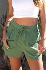 Green Flap Pocket Casual Drawstring Shorts Green 95%Polyester+5%Elastane Casual Shorts JT's Designer Fashion